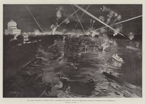 New Yorks Begrüßung von Admiral Dewey, Feuerwerk und elektrische Darstellung auf dem Hudson River vor Riverside Drive, 29. September von G. W. Peters